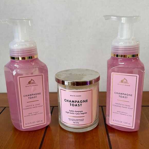 NEW 3-Pc CHAMPAGNE TOAST Single Wick Candle & Foaming Hand Soaps Bath&Body Works - Picture 1 of 3